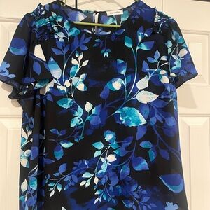 Calvin Klein Black and Blue Leaf Print Top